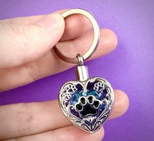 Paw Print Cremation Pendant Urn Keychain 1" Key Ring for Ash Dog Cat Pet Purple