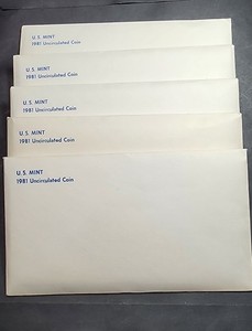 5 SET'S 1981 P/D  BRILLIANT UNC US COINS  ENVELOPES POSSIBLE WIDE RIM UNSEARCHED
