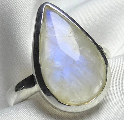 💎 Mondstein Ring 925 Silber Gr. 58 (18,4)  intensiver Blauschimmer Tropfen 💎 - Bild 1 von 4
