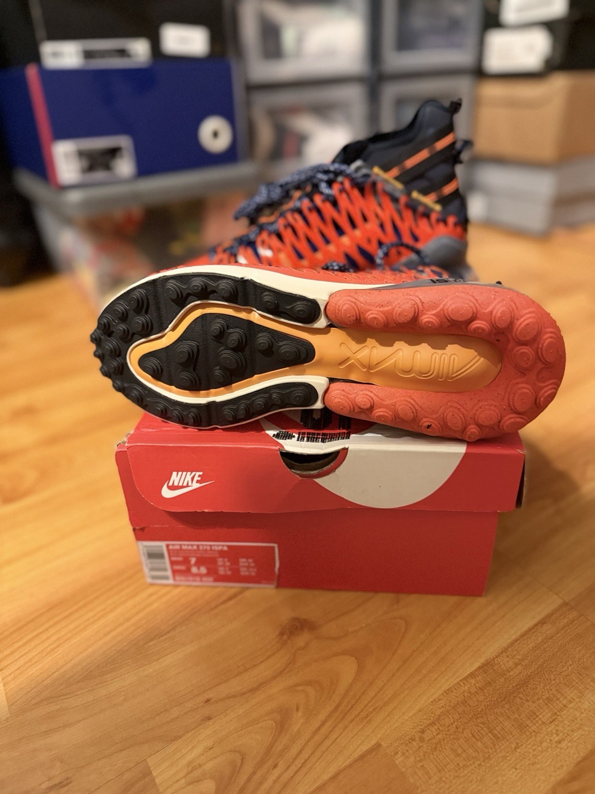 Nike Air Max 270 ISPA Men's Athletic Shoes Size 7, Blue/Void, Terra Orange image 2
