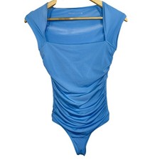 Abercrombie  Fitch Blue Ruched Square Neck Short Sleeve Bodysuit Womens Size S