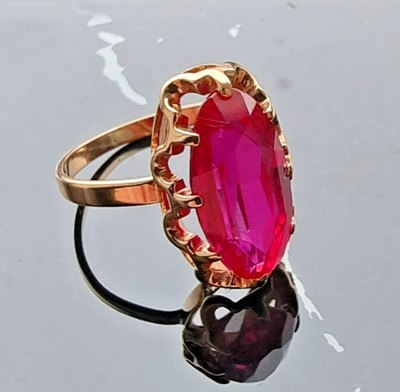 VINTAGE 14K ROSEGOLD ROSA 14x8 mm.  RUBIN OSTEUROPÄISCHER RING 3,8 g Gr. 6,5
