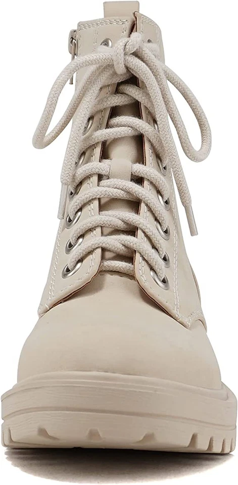 Botas anchas Soda Firmes Beige Nbpu Con cordones Punta Redondeada Gruesas Plataforma Combate al Tobillo Foto 4 de 4