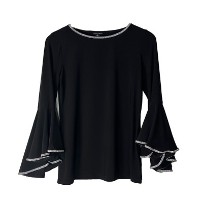 Roz & Ali Black Belle Sleeve Blouse Bling Womens XS