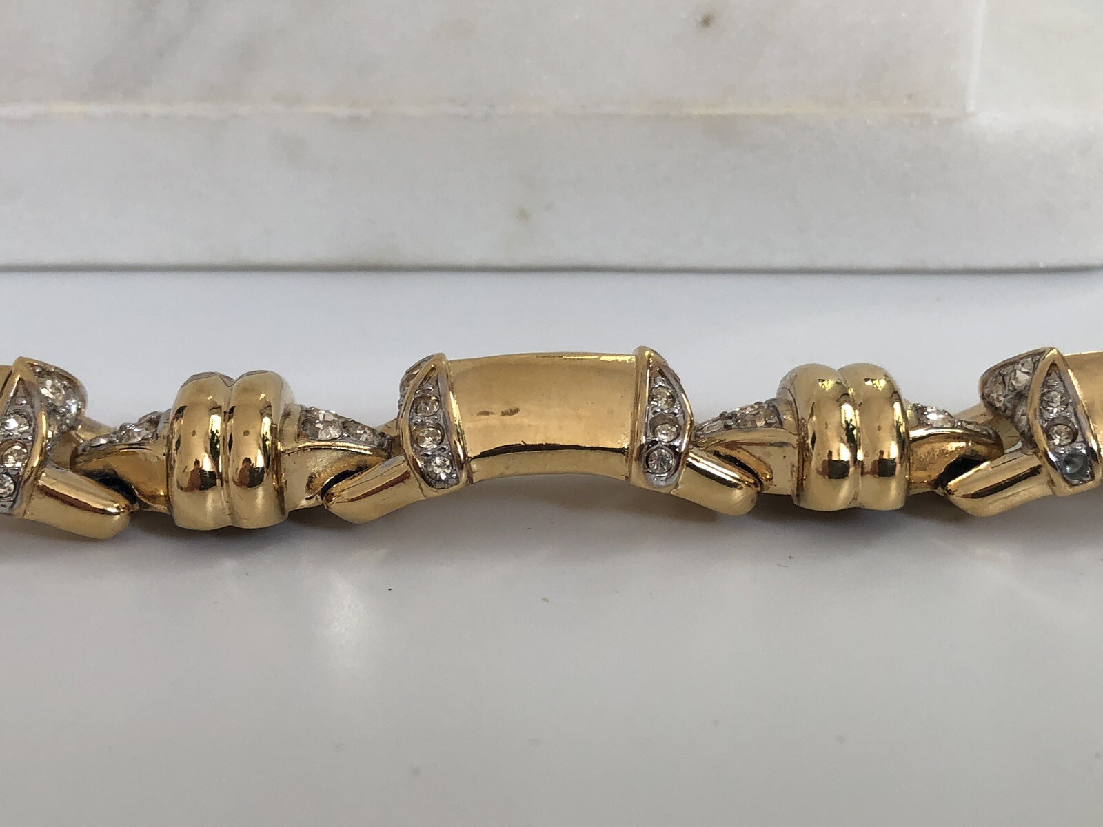 Vintage Nina Ricci Bracelet  Chunky Clear Rhinestones Gold Plated Signed 80s