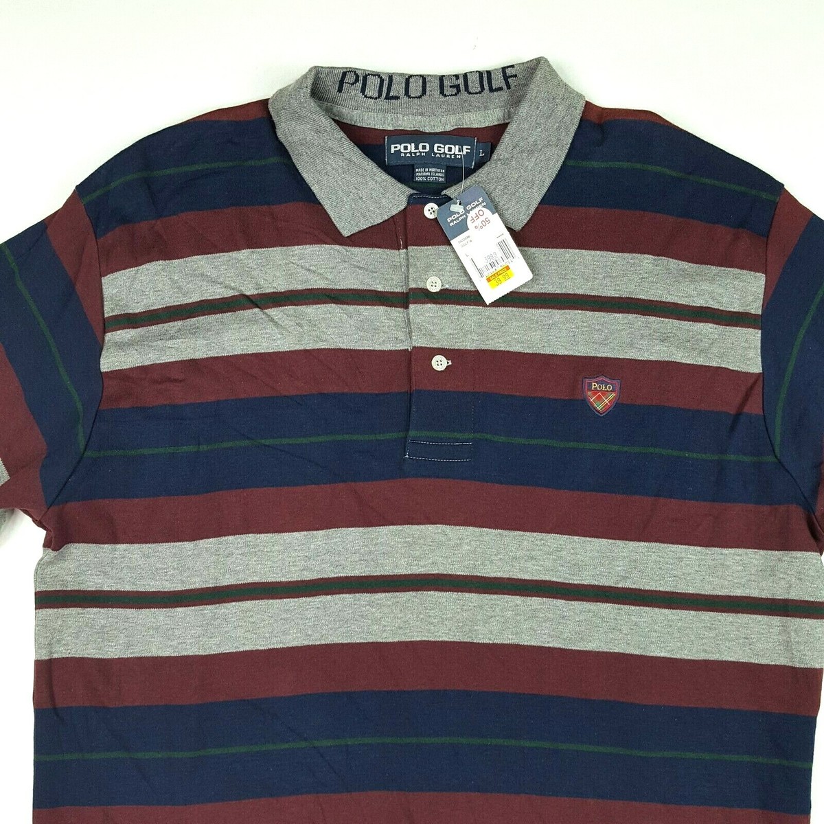 VTG 90s Ralph Lauren Polo Golf Mens Large Striped Shield