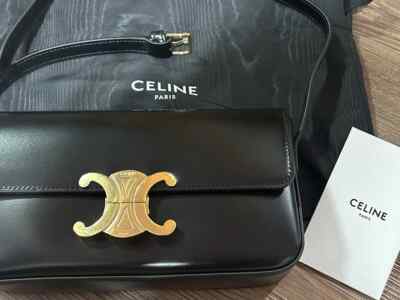 Celine Triope shinee Calfskin Shoulder Bag Black | eBay
