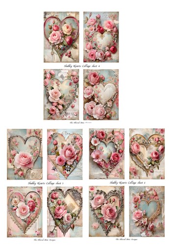 Stampe collage Shabby Hearts x 3 fogli A4 e anche come download digitale - Foto 2 di 12