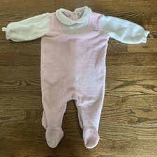 VTG Flower Footed Terry Cloth Lacoste IZOD 9-12 Month Baby Alligator Pink White