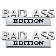 2PCS 3D metal leaf board car Emblem logo BAD ASS badge EDITION body Car Sticker
