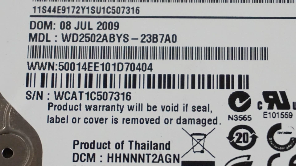 IBM 39M4508 39M4511 42C0463 WD2502ABYS-23B7A0 250GB HARD DRIVE DCM:HHNNNT2AGN - Image 3 of 4