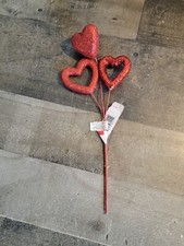 Red glitter heart Valentine's Day AS IS floral stick decor