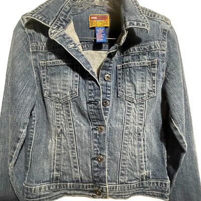 Y2K Denim Jean Jacket Women Sz Medium 90s Retro Coat Trucker Classic Casual