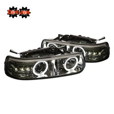 99-02 Chevy Silverado 00-05 Suburban Tahoe Smoked Projector Halo Led Headlights