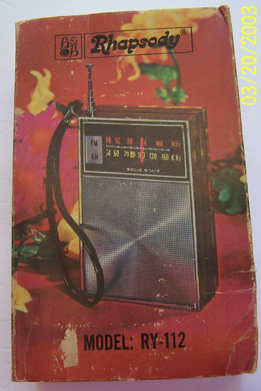 Vintage Rhapsody Transistor AM/FM Radio Model RY-112 Original Box Earphones Work