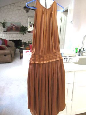 RAMY BROOK Goldish Brown Ruched Waist Grecian Gown Dress XL
