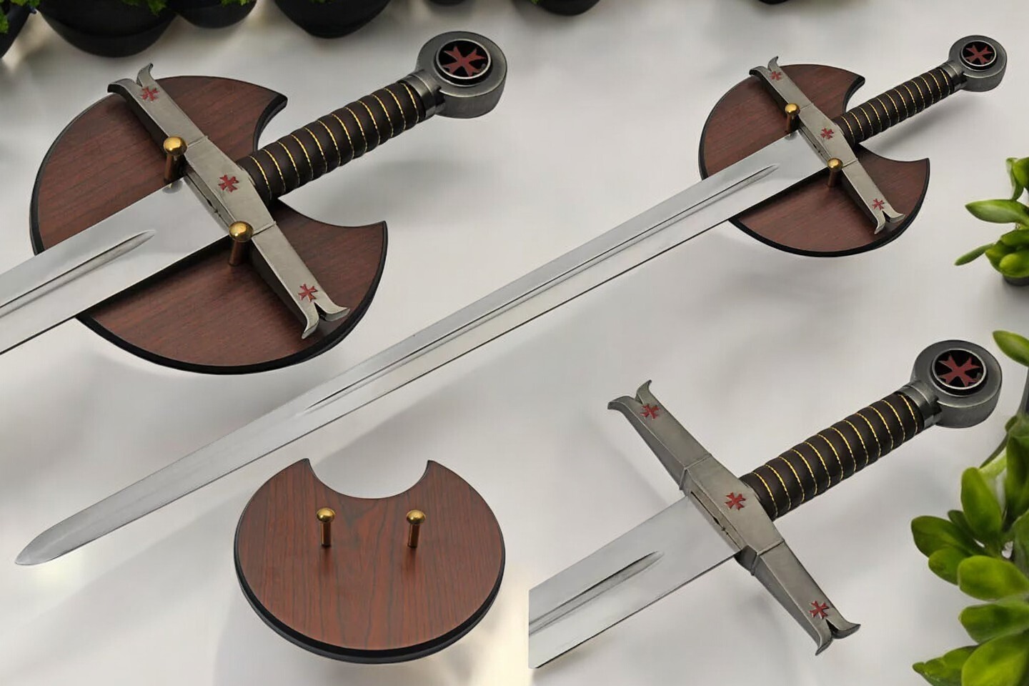 Medieval Knight Templar Crusader Sword - 38.5 Inch Battle-Ready Blade with Wall Mount Display-image