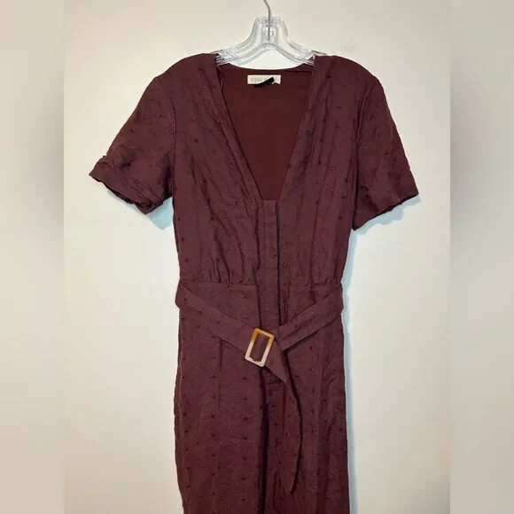 Stevie May Fia Belted Purple Straight Leg Linen Casual Jumpsuit Women’s Sz M View 3