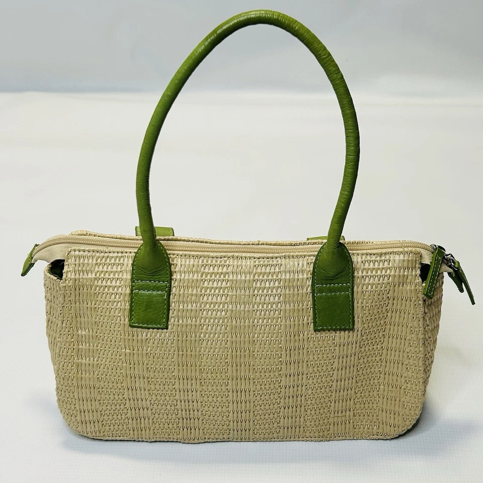 Bolso de Mano Kate Landry Natural Verde Paja Cuero Suave con Doble Bolsillos Frontales Foto 2 de 4