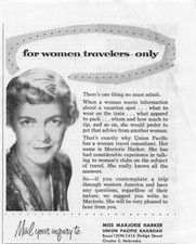 Union Pacific Railroad Print Ad Vintage Advertisement Transportation Women 1956