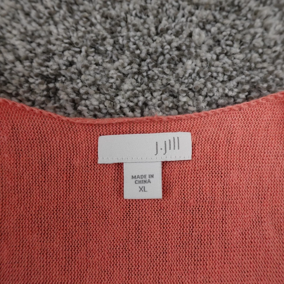 J Jill Suéter Mujer XL Rosa Naranja Mezcla de Lino Sudadera Cárdigan Abierto Preppy Foto 3 de 4