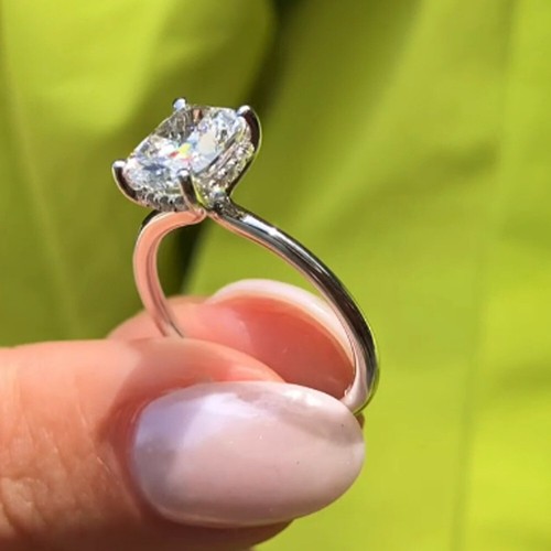 2.5CTW Elongated Cushion D Moissanite Halo Wedding Ring 14k White Gold Plated - Picture 2 of 8