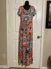 Lovely (Unbranded) Multicolor Short Sleeve Elastic Waist Stretch Maxi Dress SzM