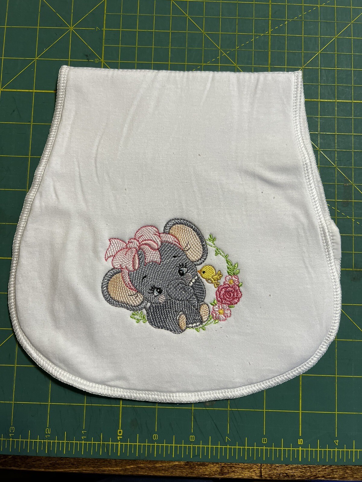Baby Burp Cloth Embroidered Elephant