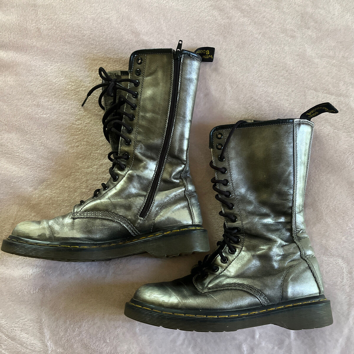Dr Martens Women's 10183 Silver 14 Eye Zip Up Mid Calf Lace Dr Martens Women's 10183 Silver 14 Eye Zip Up Mid Calf Lace