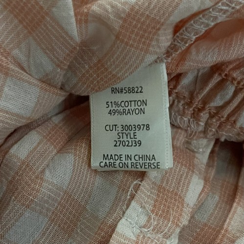 Max Studio Peach Plaid Picnic Checkered Tie Bow Front Top Large NWT - Picture 7 of 7