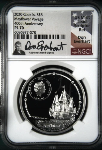 2020 COOK ISLANDS Silver $5 NGC PL 70 Mayflower Voyage 400th Anniversary