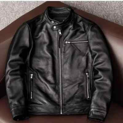 Herren Lederjacke Biker Style echtes Lammleder schwarz Leder Motorradjacke