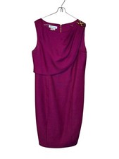 Kay Unger Women Shift Dress Lined Sleeveless Gold Shoulder Fuchsia Pink 14