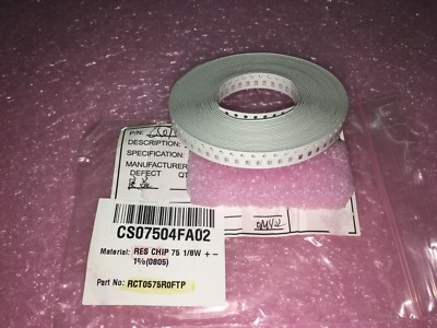 (100 PIECE LOT) RCT0575R0FTP, RES, SMT, THICK FILM, 75 OHMS, 150WV, 1% +/-TOL