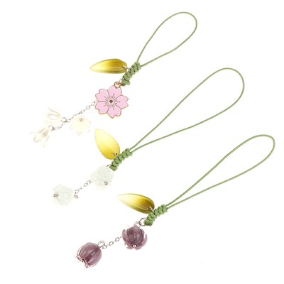Tulip Flowers Strap Lanyards Charms Mobile Phone Case Keychain Car Key Chains