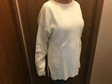Women  s Oversized Ivory Crewneck Ribbed Tunic Sweater