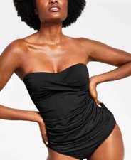 NWT Anne Cole Twist Front Ruched Swimsuit Tankini Top Black Large zjn1126