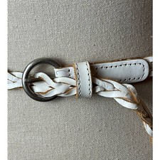 White Braided Leather Belt 41.5"L .5"W
