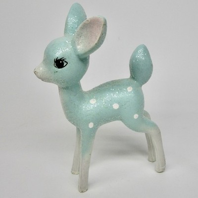 Blue turquoise deer reindeer 9'' glitter retro style Christmas decor ceramic big