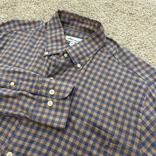 Peter Millar Button Down Shirt Medium Crown Soft Bladwin Blue Tan Gingham Cotton