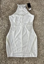 Privy Women's Size L Sexy Mesh Fitted Bodycon Cocktail Dress Powerknit White