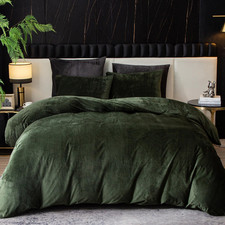 Dark Green Velvet Duvet Cover King Set - Ultra Soft Luxury Bedding 3Pcs