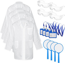 Lab Coat Costume Kit for Kids Doctor Coat Glasses ID Card for Projects Scientist