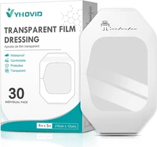 Transparent Film Dressing 4" X 4.75" Box of 30 - Waterproof Bandages for Swimmin