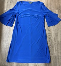 Lauren Ralph Lauren Cobalt Blue Tiered Ruffle Bell Sleeve Midi Dress 8 Preppy