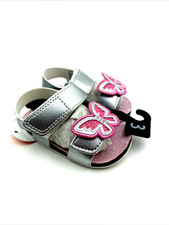 Baby Sandal Shoes Size 3 Girls Silver Butterfly Adjustable Strap Footwear