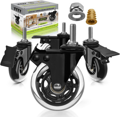 3 Inch Rubber Caster Wheels with Brake Locks (4 Pack) Heavy-Duty Rollerblade Sty