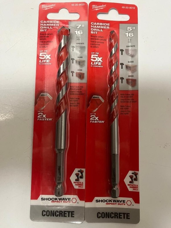 Drill Bit Lot Of 2 Milwaukee Carbide Hammer  Bits 7/16, 5/16