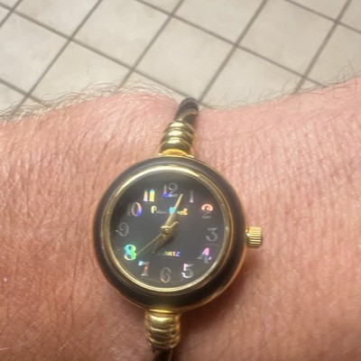 Pierre Nicol Women's Quartz Analog Dress Wristwatch Gold Bangle Black Dial