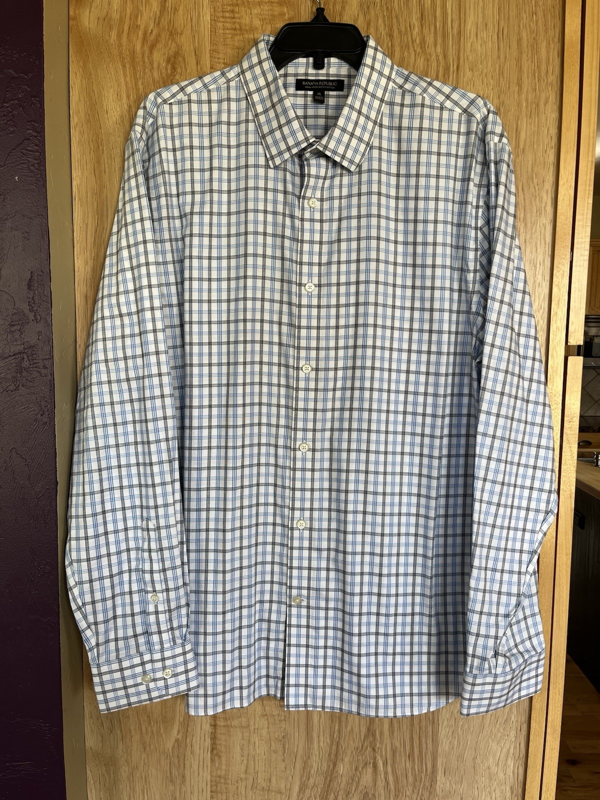 NWT Banana Republic Men's SLIM Untucked Fit Button Down Blue Plaid Shirt XL